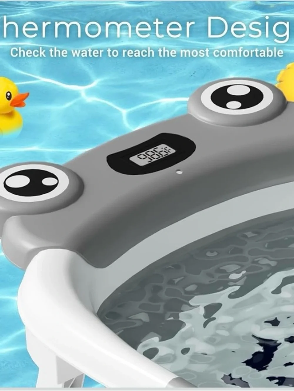 New - Collapsible Baby Bathtub with Cushion Thermometer Foldable Infant Toddler